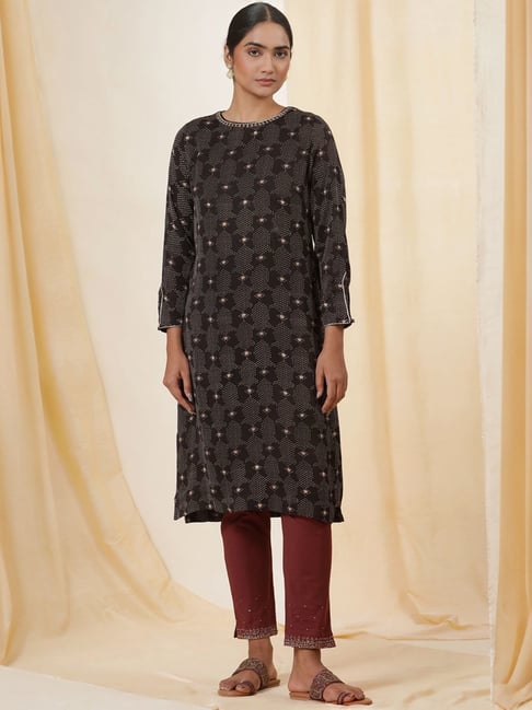 folksong W Black Printed Straight Kurta-picture-30