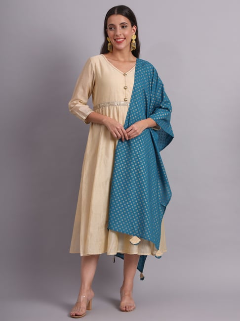 DECKEDUP Blue Printed Dupatta