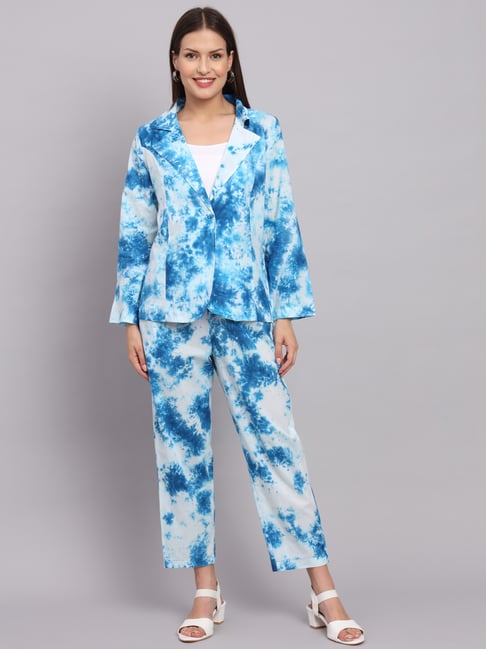 DECKEDUP Blue & White Tie - Dye Co-Ord Set