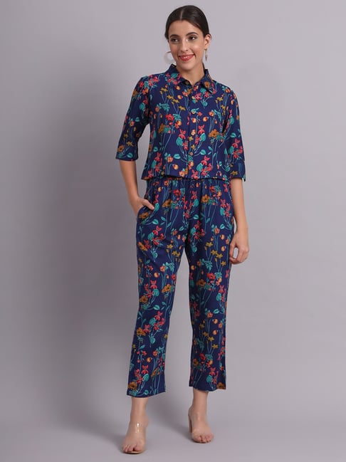 DECKEDUP Blue Floral Print Co-Ord Set