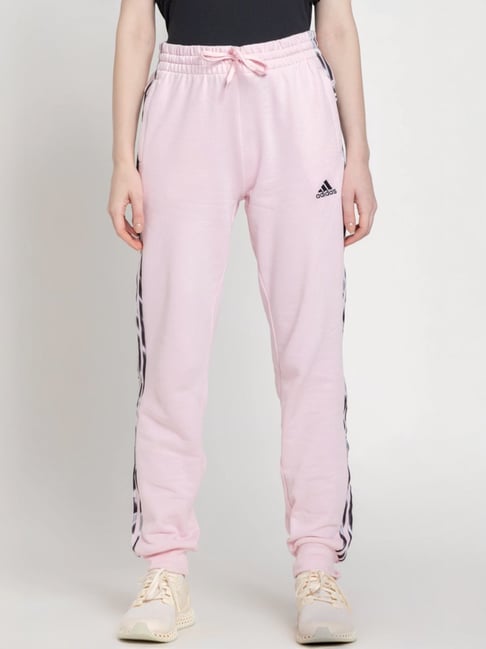 Buy ADIDAS Pink Cotton Striped Sports Joggers for Women Online