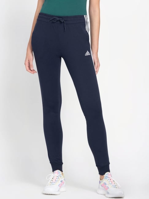 ADIDAS Navy Cotton Striped Sports Joggers-picture-33