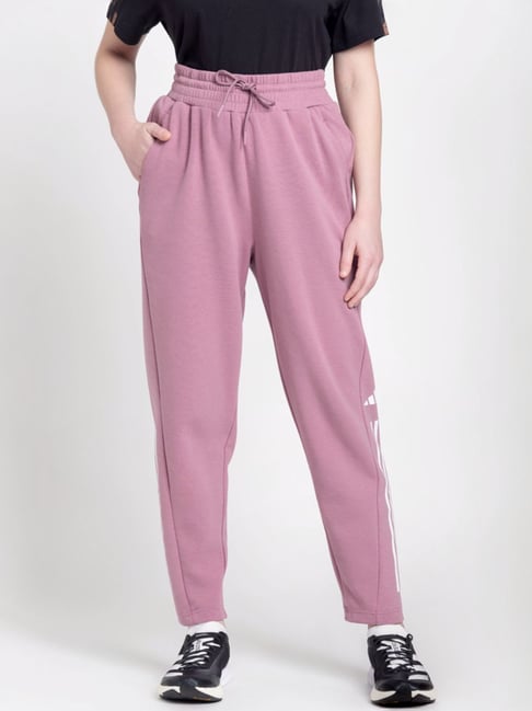 ADIDAS Purple Cotton Striped Sports Track Pants