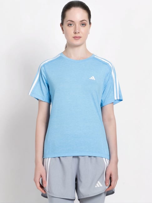 ADIDAS Blue Striped Sports T Shirt