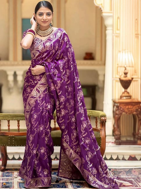 Anjaneya Sarees Purple Silk Woven Saree With Unstitched Blouse-picture-48