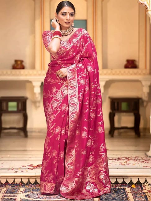 Anjaneya Sarees Red Silk Woven Saree With Unstitched Blouse-picture-20