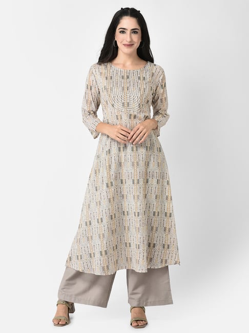 Span Beige Printed A Line Kurta-picture-24
