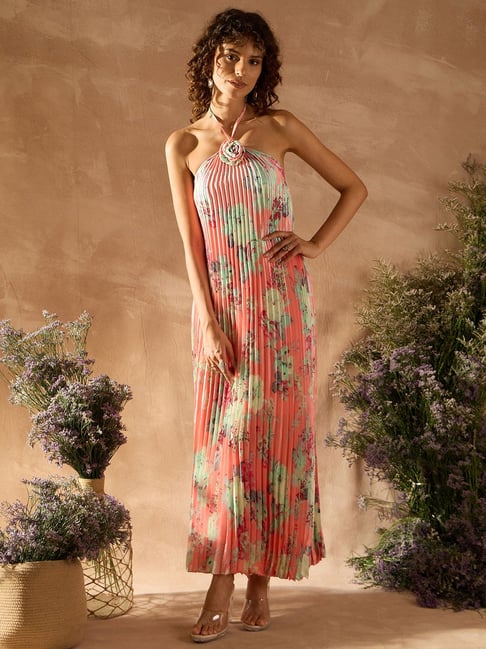 KASSUALLY Peach Floral Print Maxi Dress