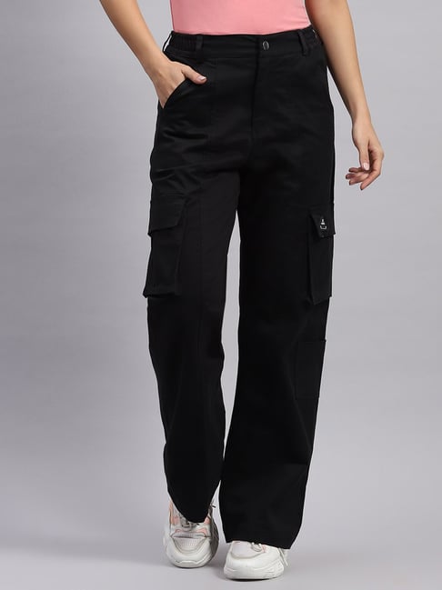 Rock.it Black Cotton Straight Fit Low Rise Cargos-picture-37