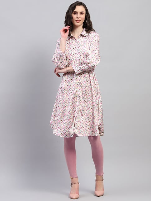 Monte Carlo Pink & Green Polyester Floral Print Shirt Dress-picture-46