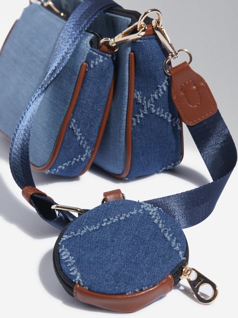 Westside Blue Denim Sling Bags with Coin Pouch