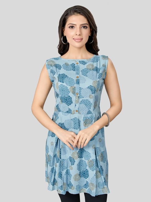 Saree Swarg Blue Printed A-Line Short Kurti-picture-40