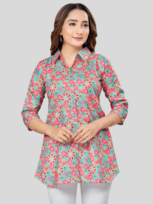 Saree Swarg Green Printed A-Line Short Kurti-picture-11
