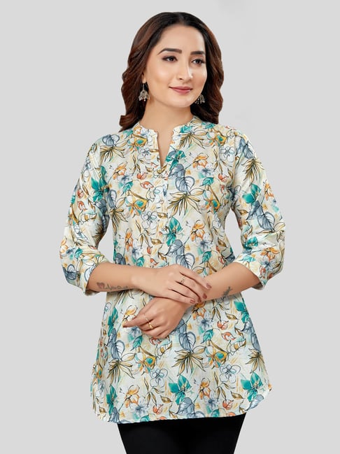 Saree Swarg Off White Printed A-Line Short Kurti-picture-30