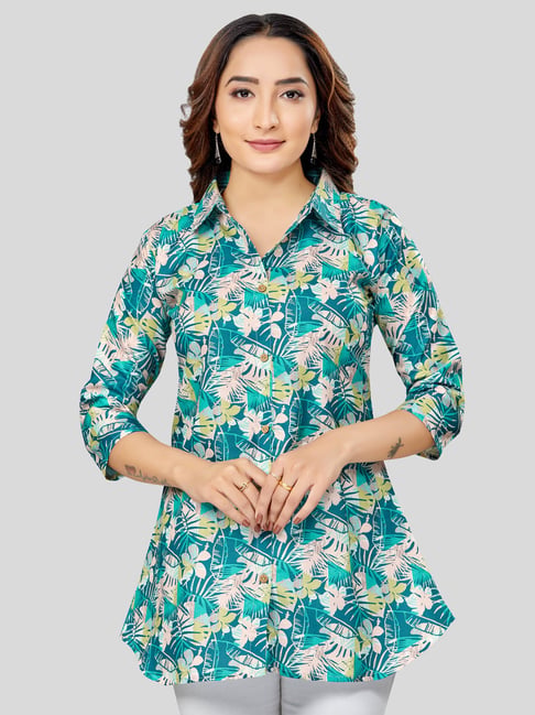 Saree Swarg Green Printed A-Line Short Kurti-picture-26