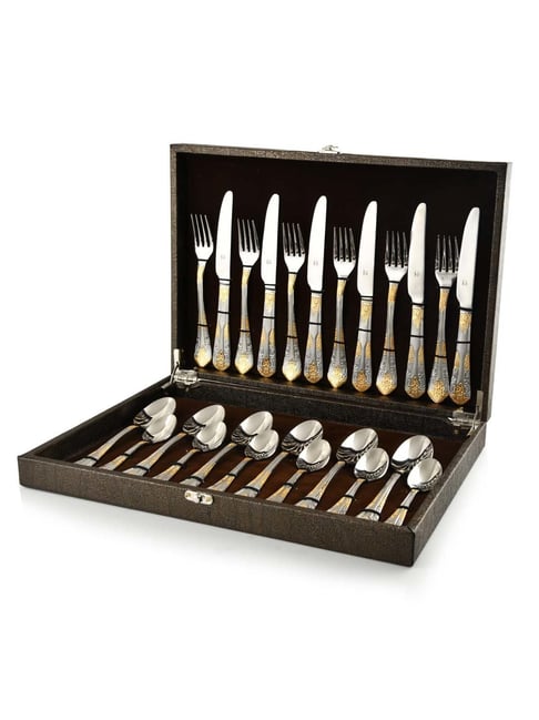 FnS Odyssey Silver & Gold Stainless Steel Cutlery - Set of 24-picture-34