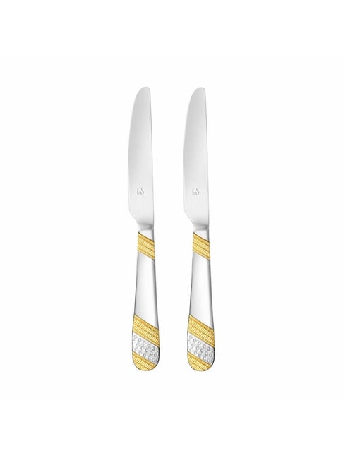 FnS Imperio Silver & Gold Stainless Steel Dinner Knife - Set of 2