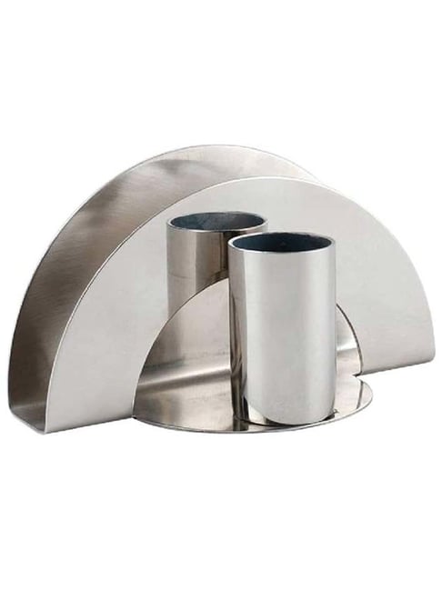 FnS Combo Silver Stainless Steel Napkin Holder With Toothpick Holder