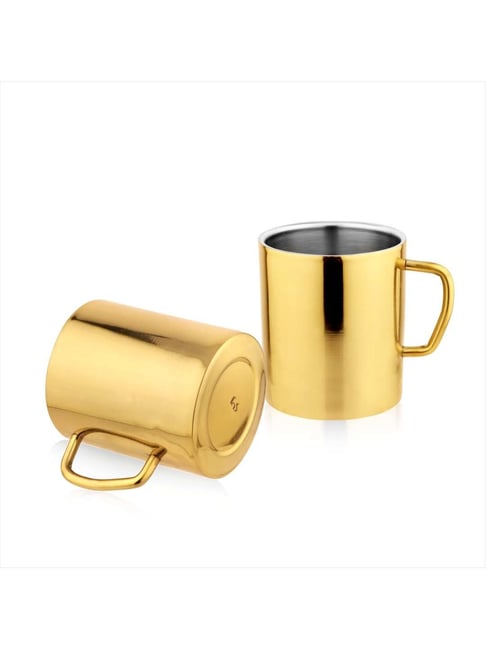 FnS Gold Stainless Steel Coffee Mug (0.3 L) - Set of 2