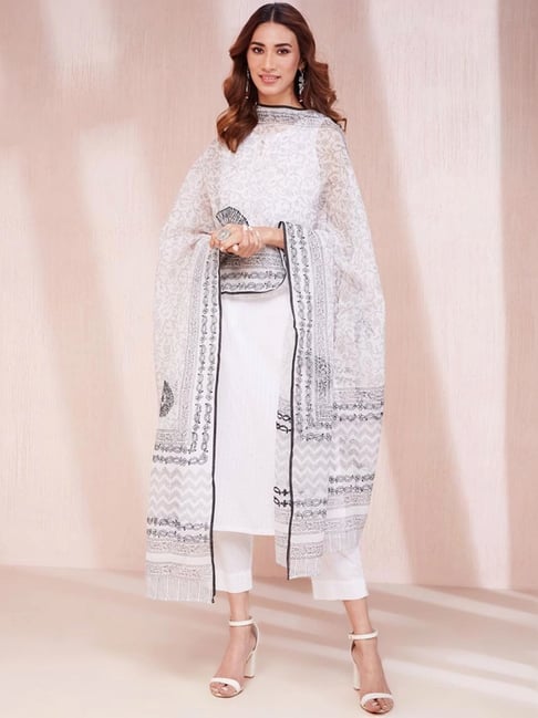 Fabindia Black Cotton Silk Printed Dupatta-picture-40