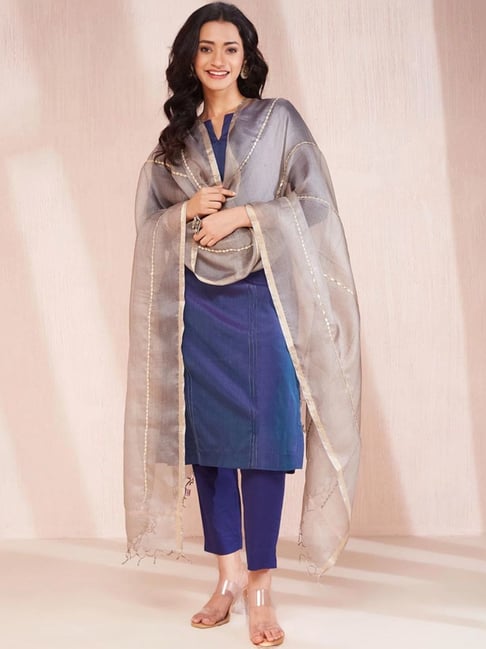 Fabindia Grey Silk Embroidered Dupatta-picture-25