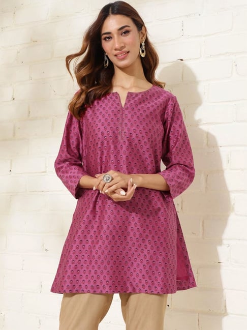 Fabindia Magenta Pink Printed Straight Kurti