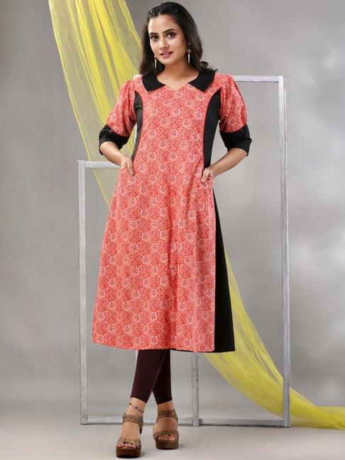 CHARUKRITI Orange Cotton Printed A Line Kurta-picture-46