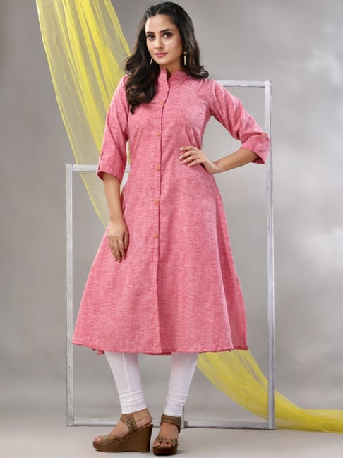 CHARUKRITI Pink Cotton Straight Kurta-picture-31
