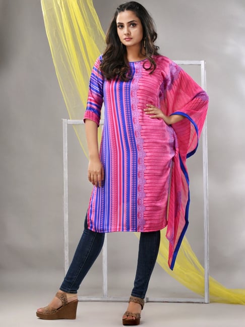 CHARUKRITI Pink Printed Straight Kurta-picture-30