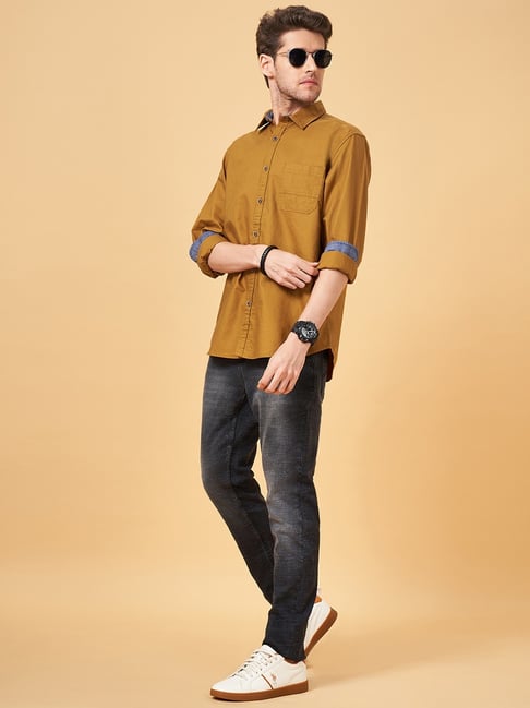 Mens Jeans Mustard Color Jeans Men's Slim Skinny Fit Breathable