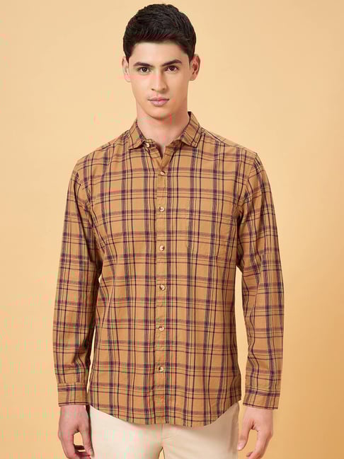 Byford By Pantaloons Mustard Gold Slim Fit Checks Shirt-picture-20
