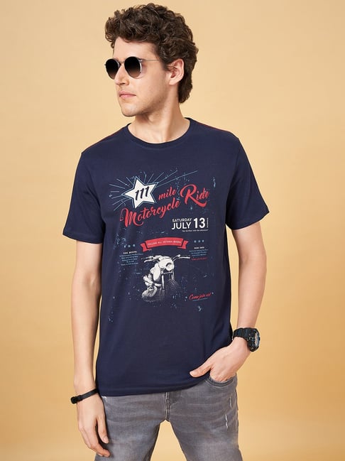 Sf Jeans By Pantaloons Navy Slim Fit Printed T-Shirt