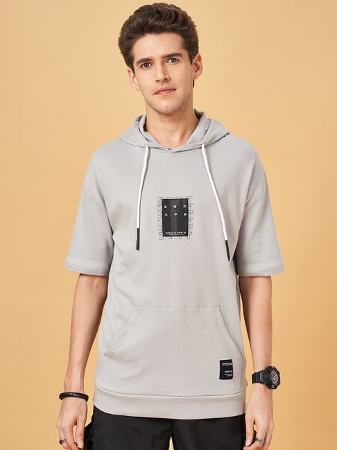 Street 808 By Pantaloons Steel Gray Loose Fit Hooded T-Shirt-image-23