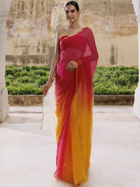 Plain Saree Pure Chiffon Sarees Online Georgette Red Chiffon