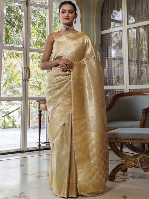 Geroo Jaipur Golden Handwoven Banarasi Silk Zari Saree-picture-40