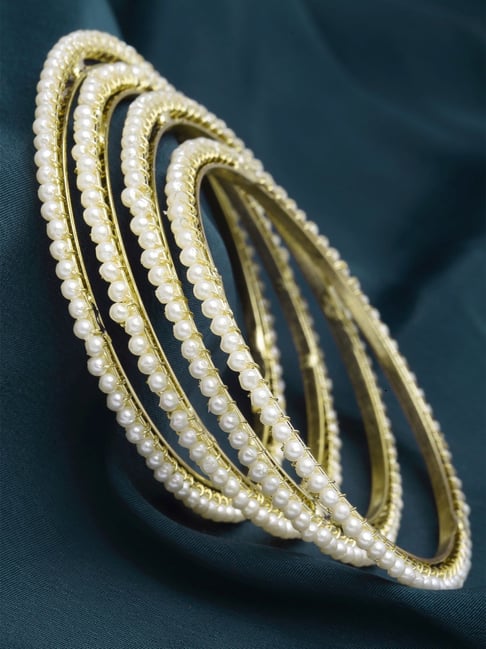 Karatcart Gold-Plated Pearl Studded Bangles for Women Set of