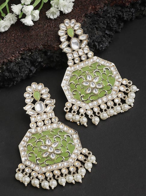 Karatcart Gold-Plated Light Green Meena Kundan Dangler Earrings for Women-picture-28