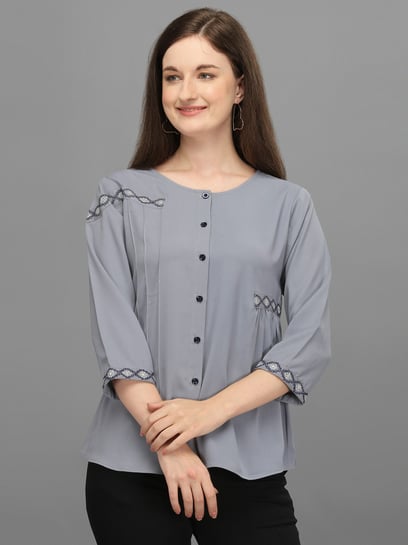 Prettify Grey Embroidered Top