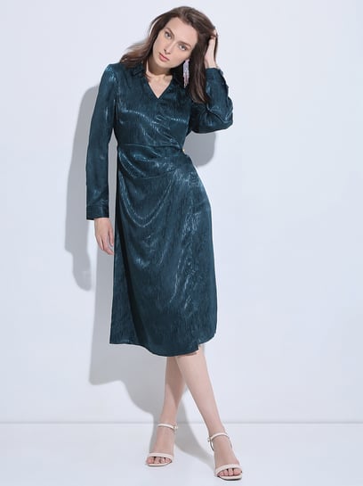 Vero Moda Dark Green Textured A Line Dress