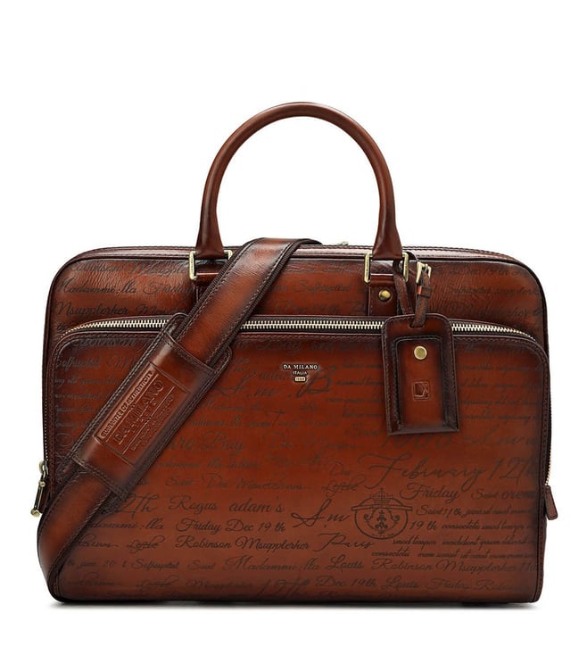 Da Milano Cognac Genuine Leather Laptop Bag