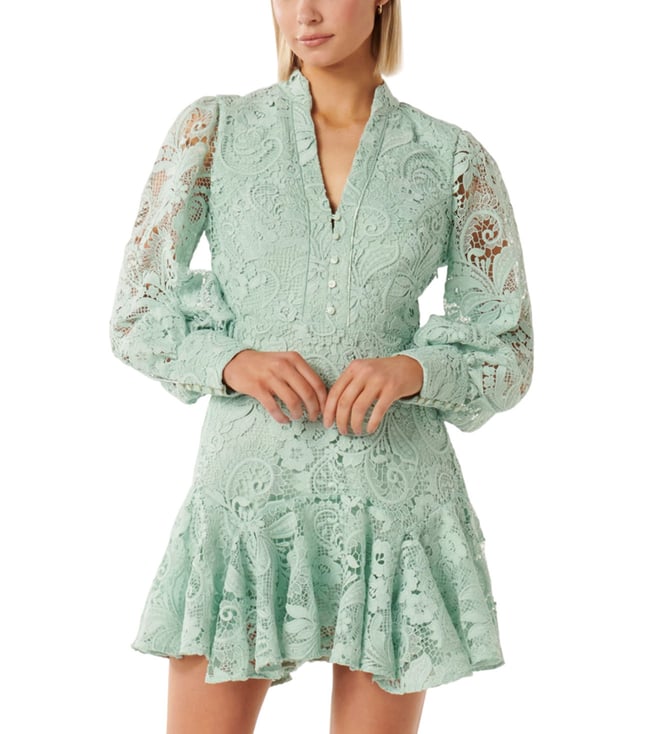 frill detail mini dress Frill Collar Olive Mini Dress - Bow-Tie Detail with Pockets