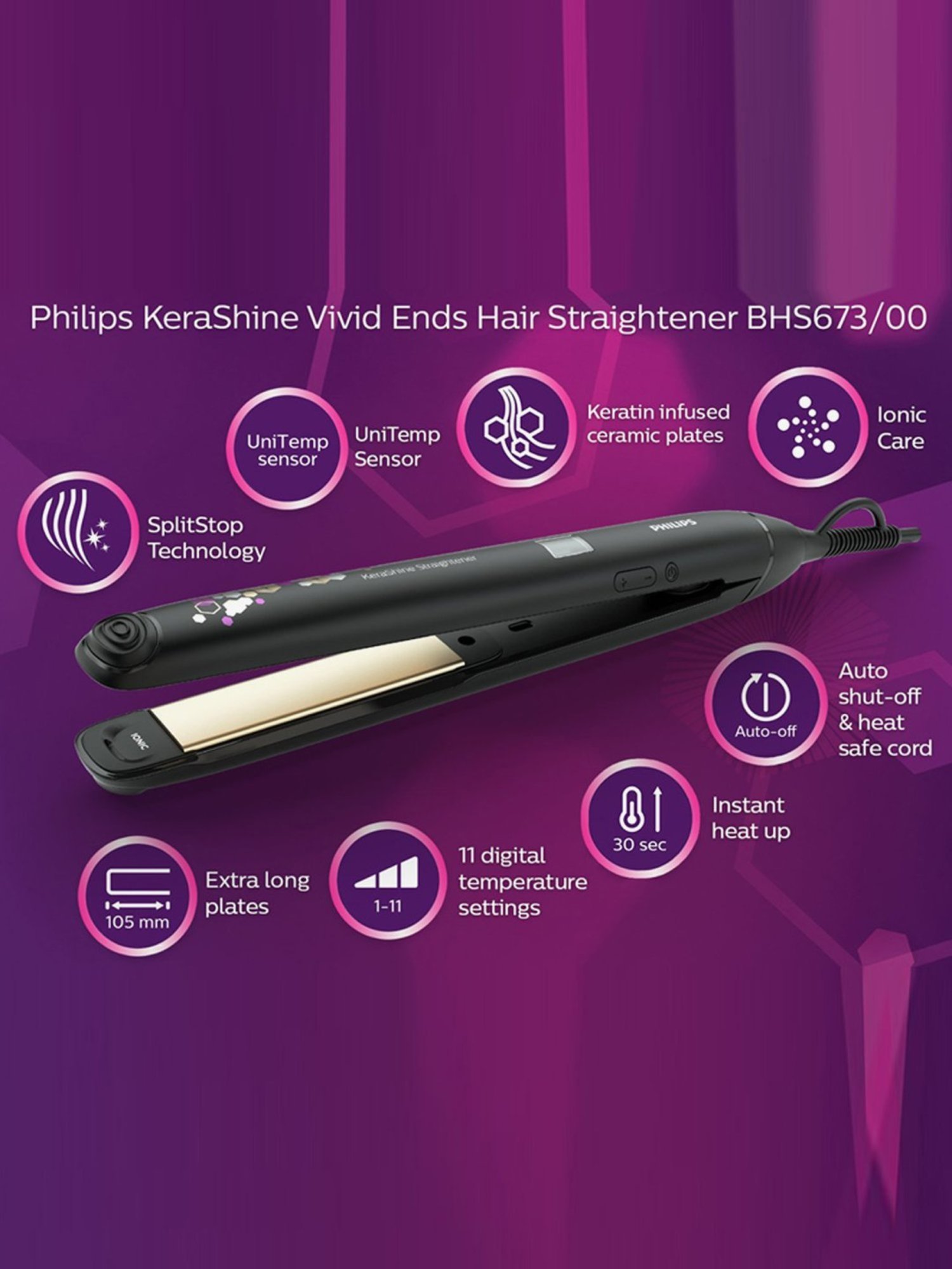 Buy Philips KeraShine BHS673 00 Hair Straightener Black Online At Best Price Tata CLiQ