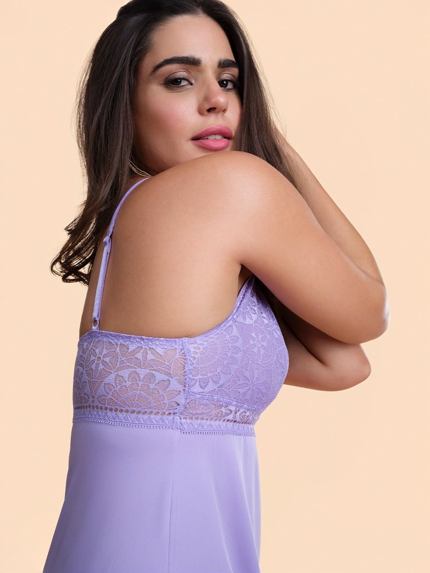 Enamor Purple Lace Work Babydoll