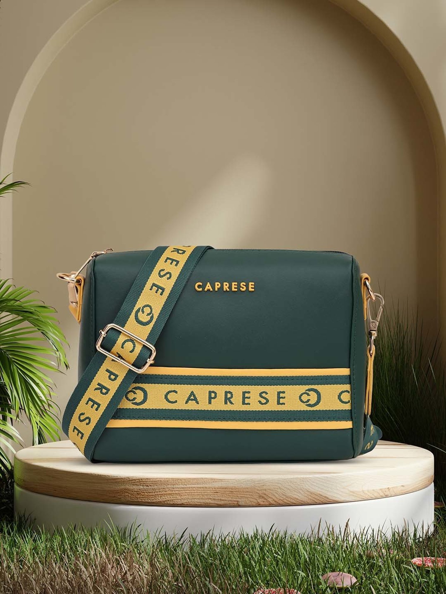 Caprese TRINITY Dark Green Logo Medium Sling Handbag