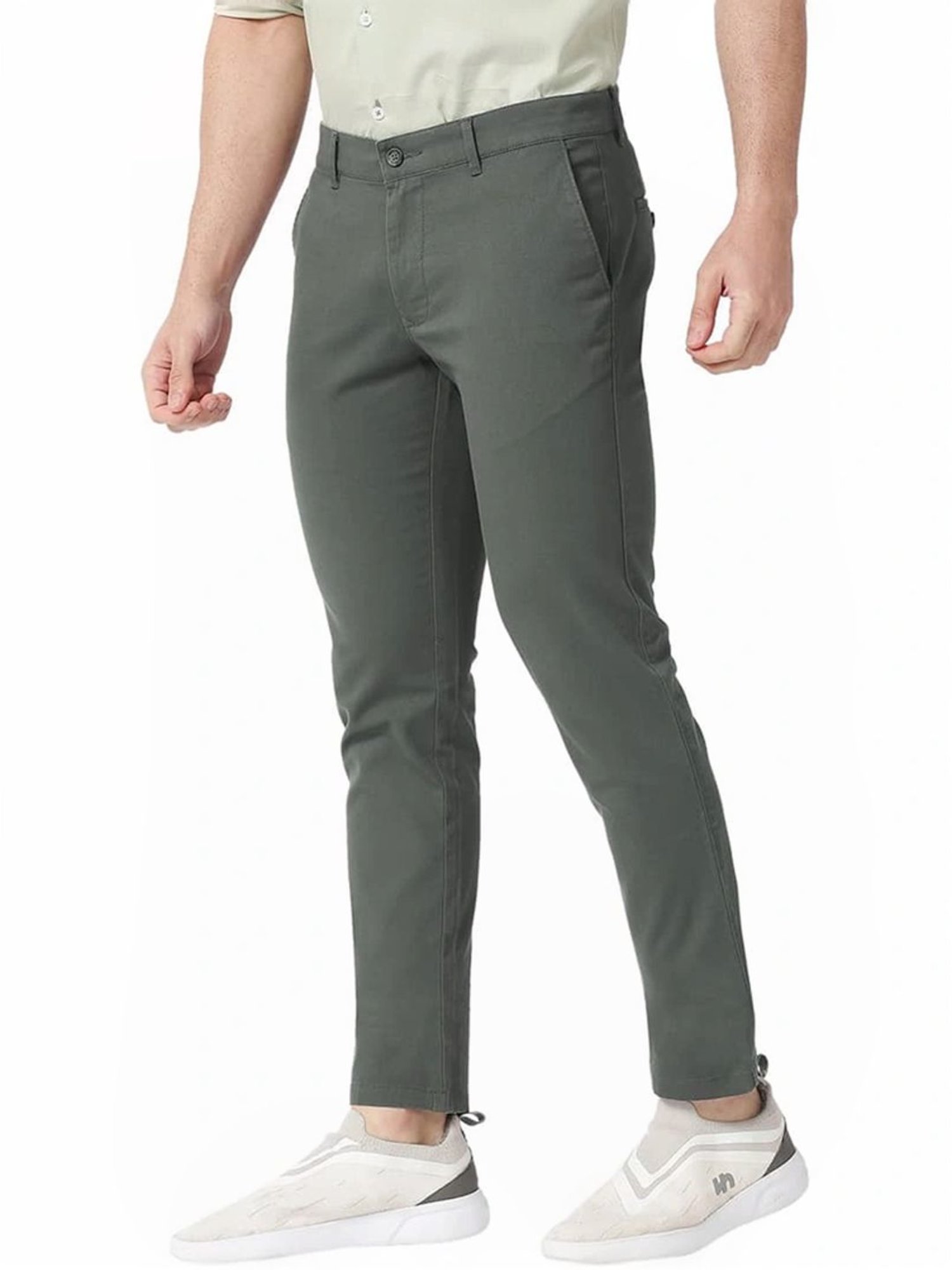 Basics Grey Tapered Fit Trousers