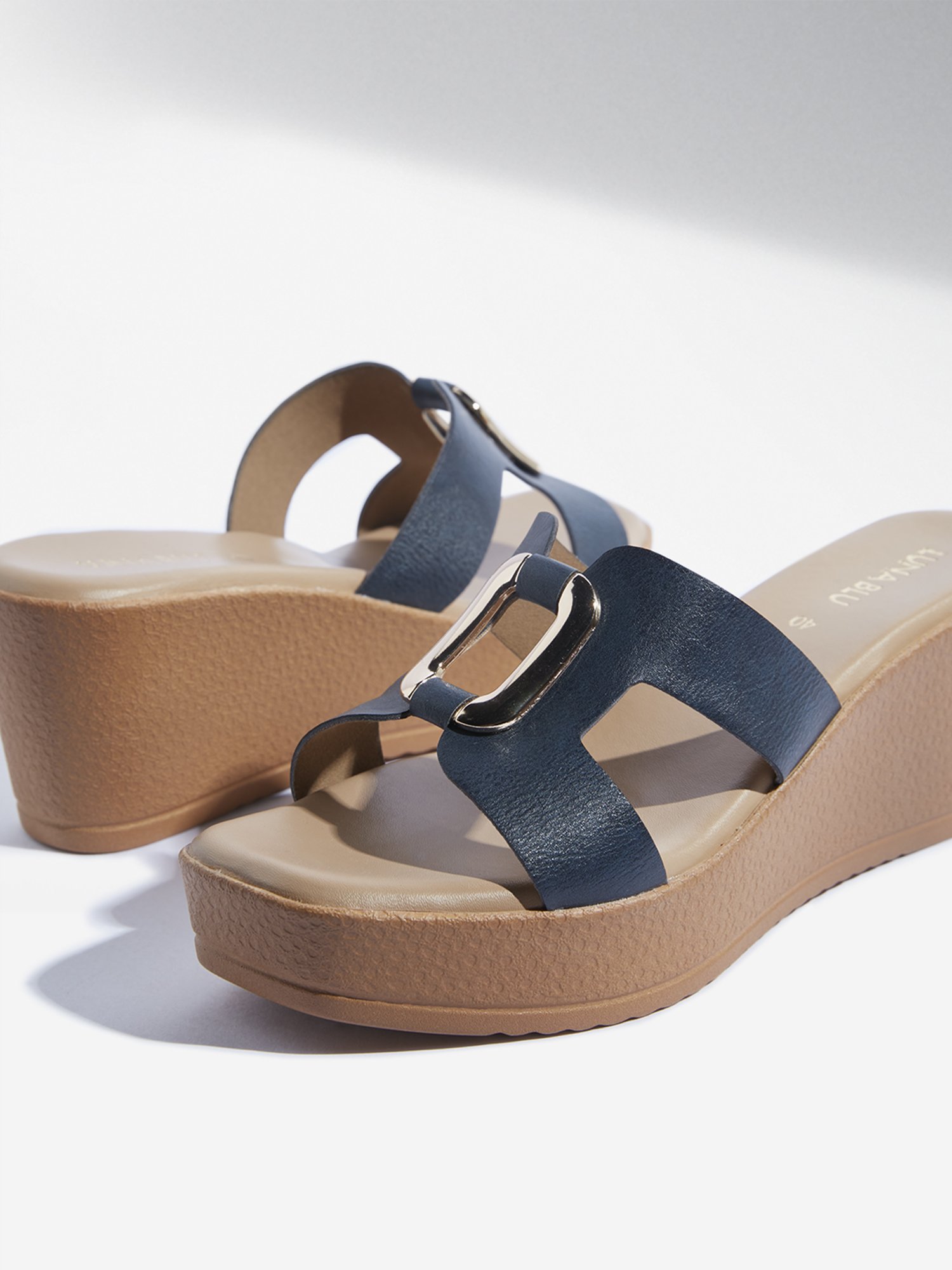 LUNA BLU by Westside Navy Hardware Detailed Wedge Heel Sandals
