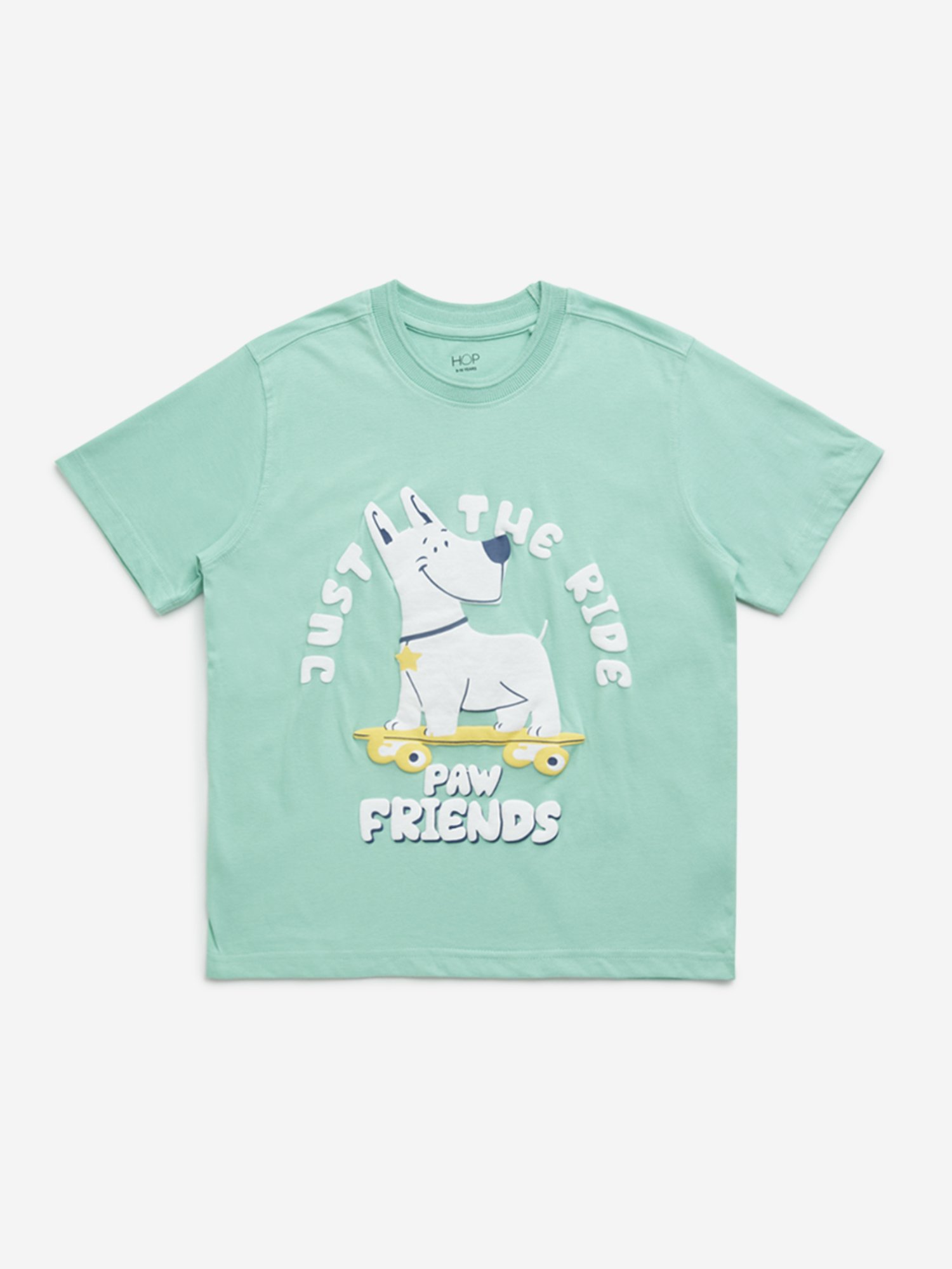 HOP Kids by Westside Green Dog Printed Cotton T Shirt