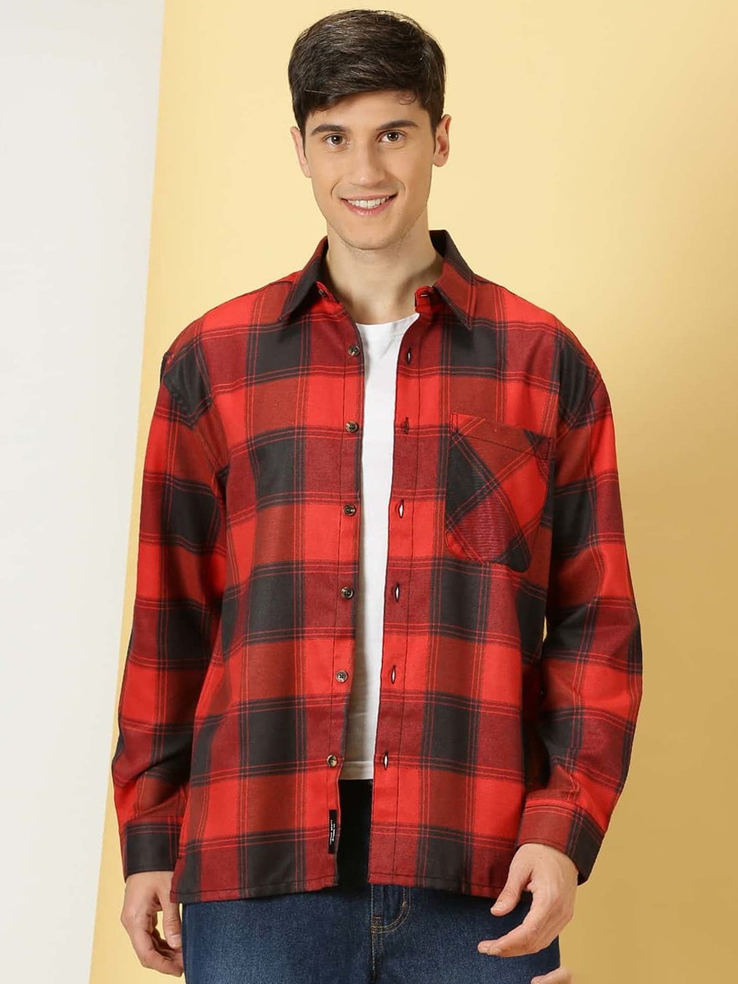 Thomas Scott Red Loose Fit Check Shirt