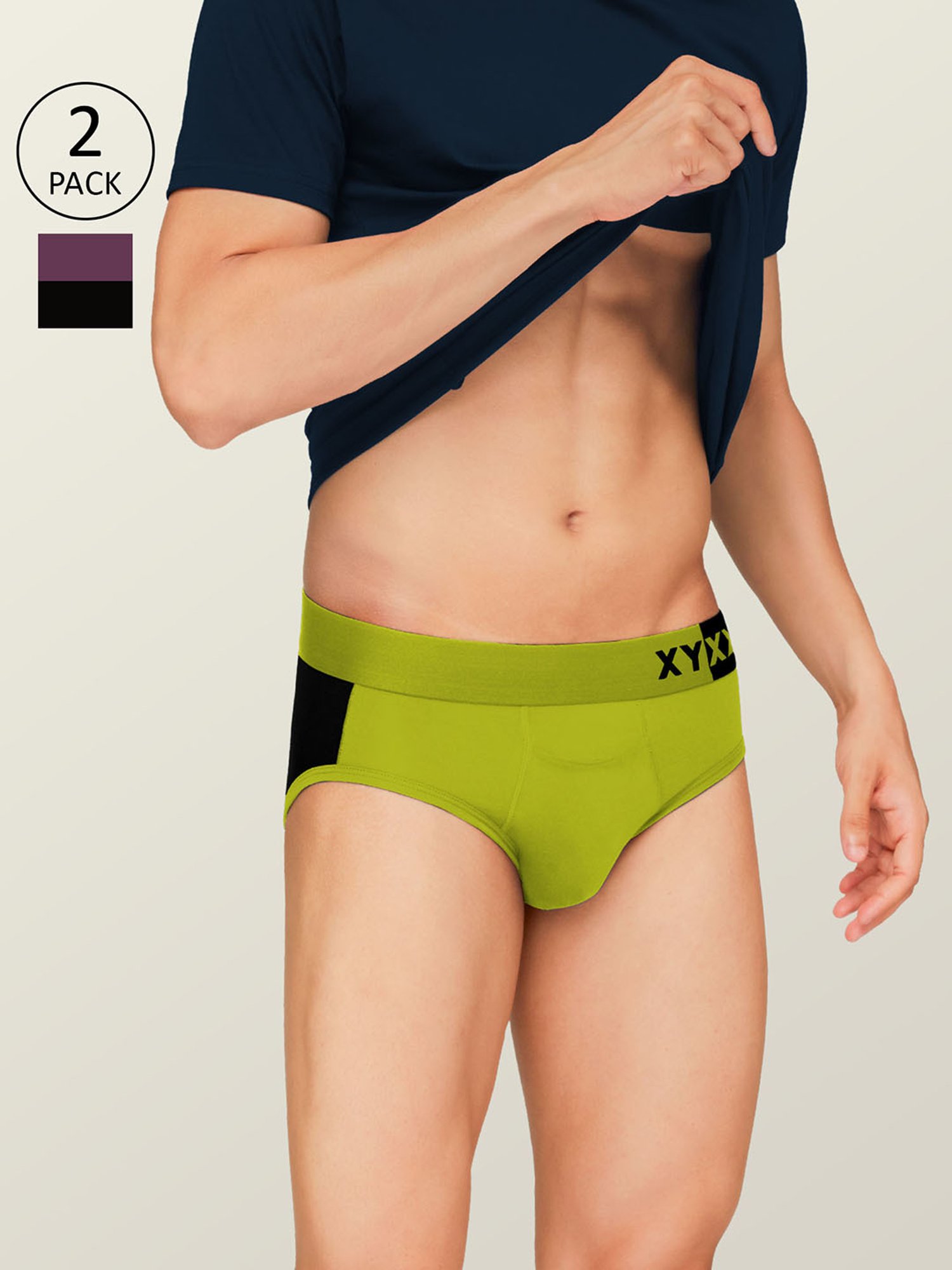 XYXX Lime Green & Purple Micro Modal Briefs - Pack of 2
