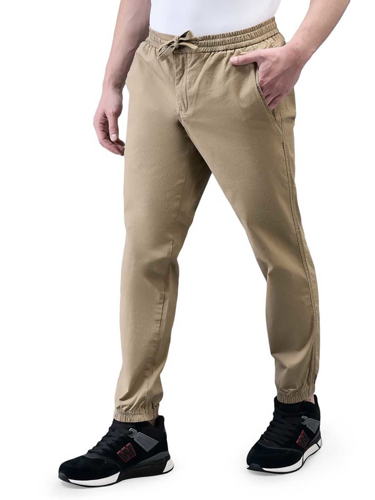 Buy Woodland Beige Regular Fit Drawstring Trousers for Men's